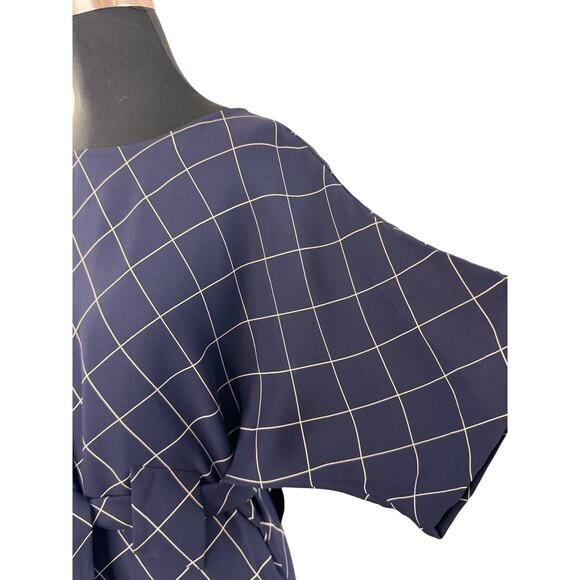 3.1 Phillip Lim Navy Grid Mini Dress Silk Windowpane Check Dolman Sleeve Size 6 - Picture 4 of 9